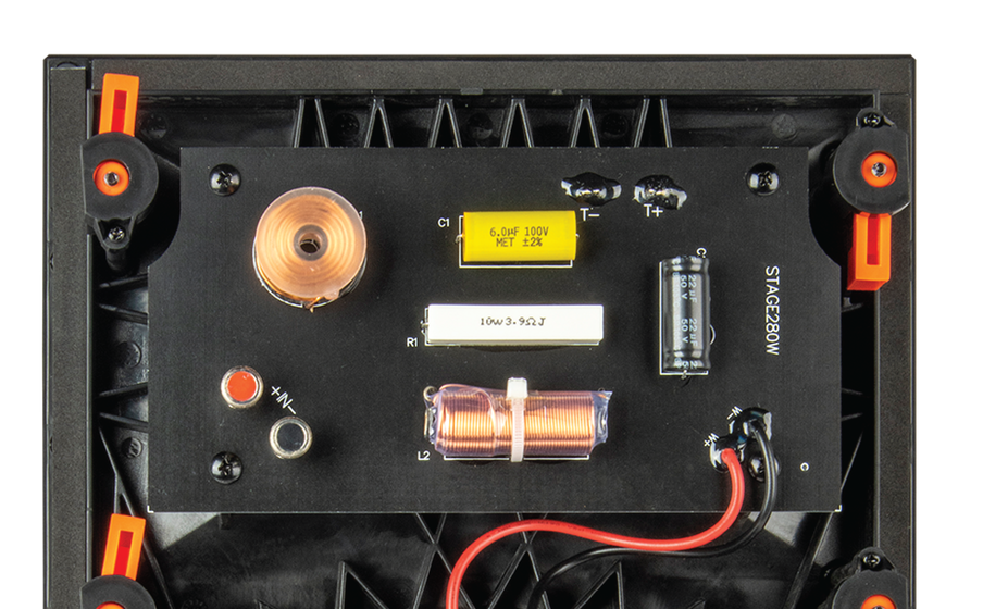 Stage 280W Premium air-core inductors and mylar cap capacitor crossover network components ensure that sound remains dynamic at all listening levels. - Image